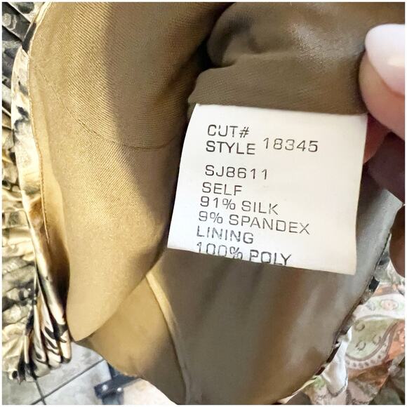 Tadashi Collection Animall Print Silk Pleated Faux Wrap Blouse Ruching Size 10 - Picture 12 of 13